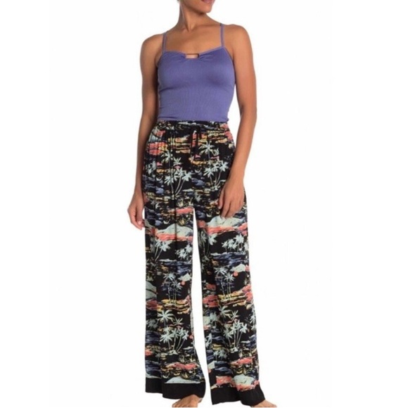 Free People Pants - Free People Intimates Tropical Blue Lagoon Wide-Leg Pants Small